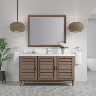 60 Inch Portland Freestanding Vanity in Whitewashed Walnut / White Zeus Top