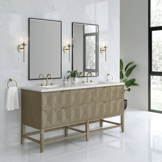 72 Inch Emmeline Freestanding Vanity in Pebble Oak / Ethereal Noctis Top