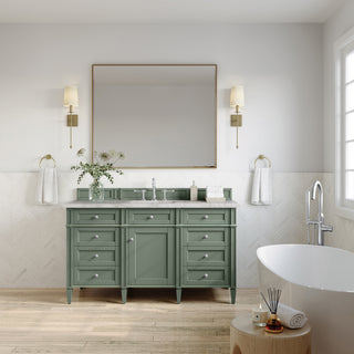 60 Inch Brittany Freestanding Vanity in Smokey Celadon / Victorian Silver Top