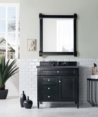36 Inch Brittany Freestanding Vanity in Black Onyx / Charcoal Soapstone Top