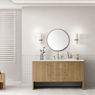 60 Inch Hudson Freestanding Vanity in Light Natural Oak / Lime Delight Top