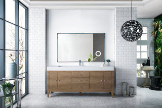 72.5 Inch Linear Freestanding Vanity in Whitewashed Walnut / Glossy White Top