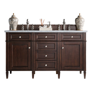60 Inch Brittany Freestanding Vanity in Burnished Mahogany / Eternal Jasmine Pearl Top