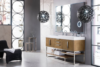 72.375 Inch Columbia Freestanding Vanity in Latte Oak / Glossy White Top