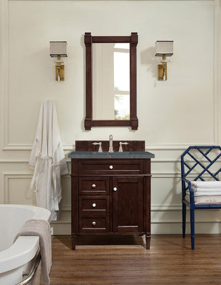 30 Inch Brittany Freestanding Vanity in Burnished Mahogany / Parisien Bleu Top