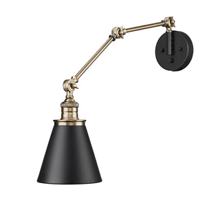 Evonne 1-Light Swing Arm Sconce Light Matte Black/Vintage Brass