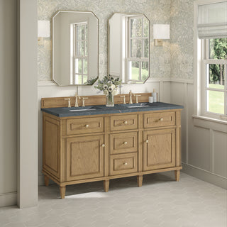 60 Inch Lorelai Freestanding Vanity in Light Natural Oak / Parisien Bleu Top