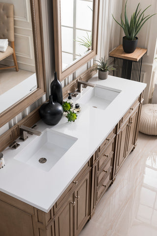 72 Inch Bristol Freestanding Vanity in Whitewashed Walnut / White Zeus Top