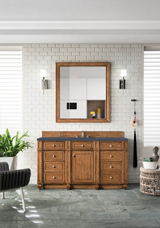 60 Inch Bristol Freestanding Vanity in Saddle Brown / Charcoal Soapstone Top