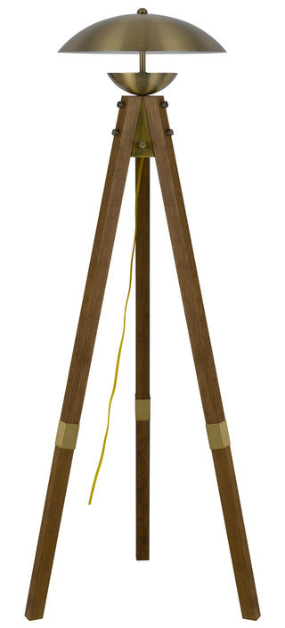 Lakeland 18W intergrated LED tripod birch wood floor lamp with half domed metal shade