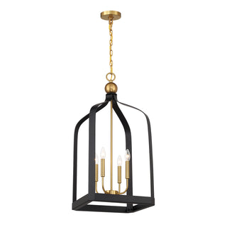 Sheffield 4-Light Pendant in Matte Black with Warm Brass Accents
