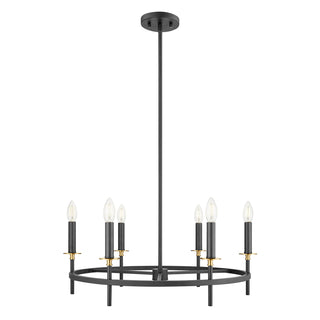 6-Light Chandelier in Matte Black and Natural Brass