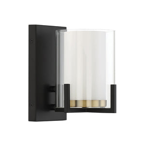 Eaton 1-Light Wall Sconce in Matte Black with Warm Brass Accents