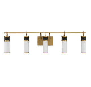 Abel 5-Light LED Bathroom Vanity Light in Matte Black with Warm Brass Accents