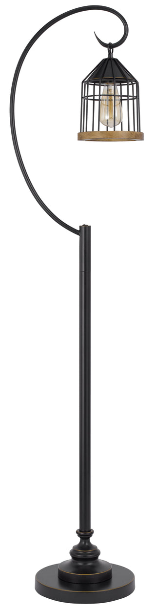 60W Valparaiso Downbridge Metal Floor Lamp With Lantern Style Metal And Pine Wood Shade