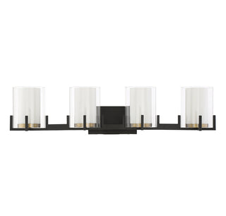 Eaton 4-Light Bathroom Vanity Light in Matte Black with Warm Brass Accents