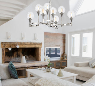 15W X 8 Milbank Metal Chandelier And Clear Round Glass Shades