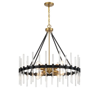 Santiago 8-Light Pendant in Matte Black with Warm Brass Accents