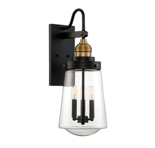 Macauley 3-Light Outdoor Wall Lantern in Vintage Black with Warm Brass