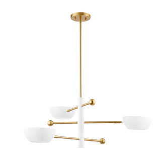 3-Light Chandelier in White and Natural Brass