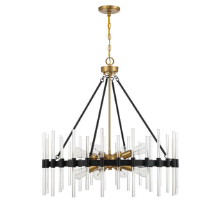 Santiago 8-Light Pendant in Matte Black with Warm Brass Accents
