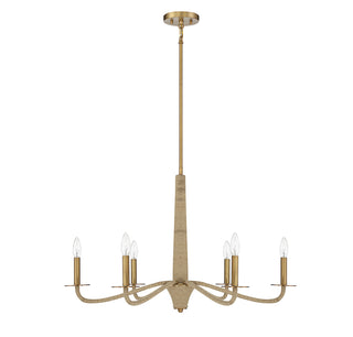 Cannon 6-Light Chandelier in Warm Brass and Rope