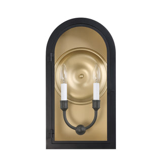 Grotto 2-Light Outdoor Wall Lantern in Matte Black with Vintage Gold