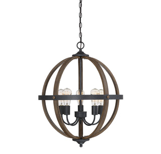 5-Light Pendant in Wood with Black