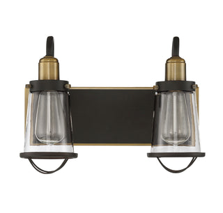 Lansing 2-Light Bathroom Vanity Light in English Bronze and Warm Brass