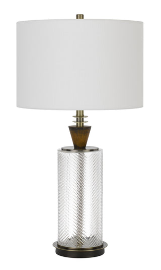 150W 3 Way Sherwood Glass Table Lamp With Wood Font And Hardback Fabric Drum Shade