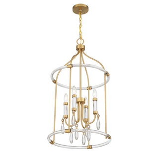 Mayfair 4-Light Pendant in Warm Brass and Chrome