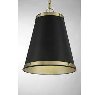 1-Light Pendant in Matte Black with Natural Brass