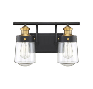 Macauley 2-Light Bathroom Vanity Light in Vintage Black with Warm Brass