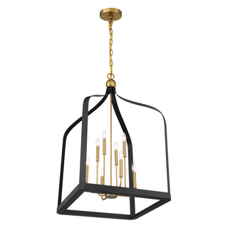 Sheffield 8-Light Pendant in Matte Black with Warm Brass Accents