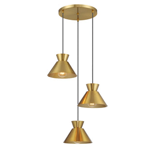 3-Light Multi-Point Chandelier in Natural Brass