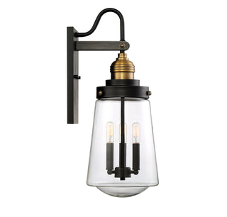 Macauley 3-Light Outdoor Wall Lantern in Vintage Black with Warm Brass