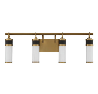 Abel 4-Light LED Bathroom Vanity Light in Matte Black with Warm Brass Accents