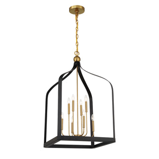 Sheffield 8-Light Pendant in Matte Black with Warm Brass Accents