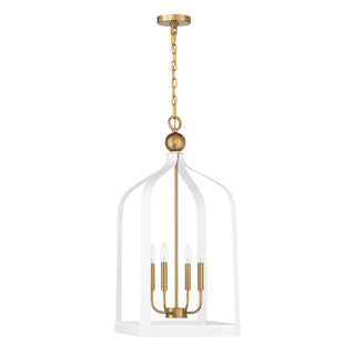 Sheffield 4-Light Pendant in White with Warm Brass Accents