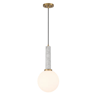 Callaway 1-Light Pendant in White Marble with Warm Brass