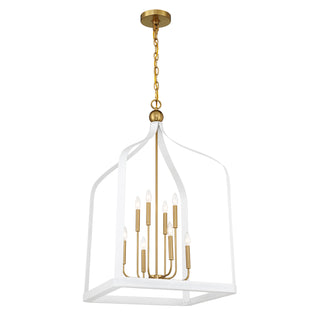 Sheffield 8-Light Pendant in White with Warm Brass Accents