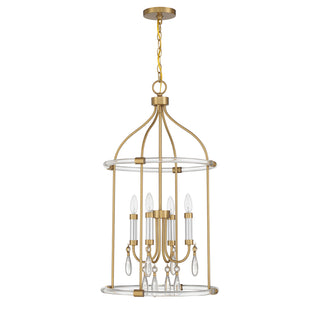Mayfair 4-Light Pendant in Warm Brass and Chrome