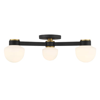 3-Light Ceiling Light in Matte Black with Natural Brass