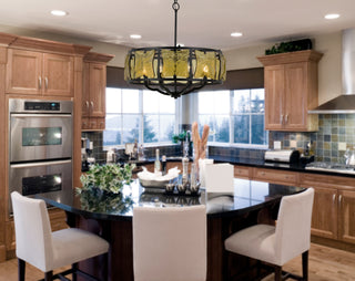60W X 6 Revenna Forged Iron Chandelier With Hand Crafted Glass