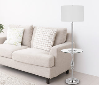 150W 3 Way Sturgis Metal Floor Lamp With Glass Tray Table And 1 Usb And 1 Type C Usb Charging Ports And Rubber Wood Base