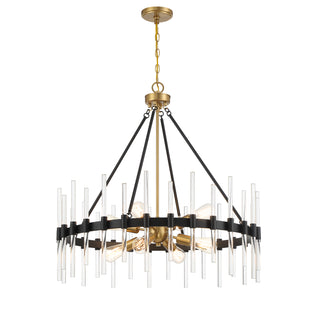 Santiago 8-Light Pendant in Matte Black with Warm Brass Accents