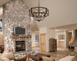 60W X 8 Renton Hexagon Rubber Wood / Metal Chandelier