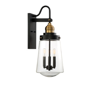 Macauley 3-Light Outdoor Wall Lantern in Vintage Black with Warm Brass