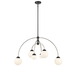 6-Light Chandelier in Matte Black with Polished Nickel
