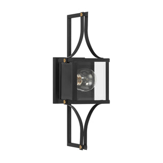 Raeburn 1-Light Outdoor Wall Lantern in Matte Black and Weathered Brushed Brass